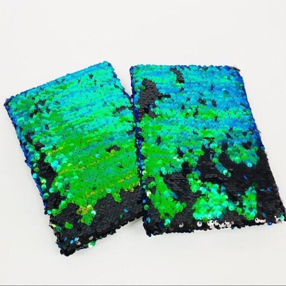 Teddy Other - Set of 2 New Sequin Hardcover Journals Notebooks Blue Green